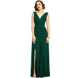Dessy Collection Hunter Green Shirred Chiffon Gown Dress Size 12